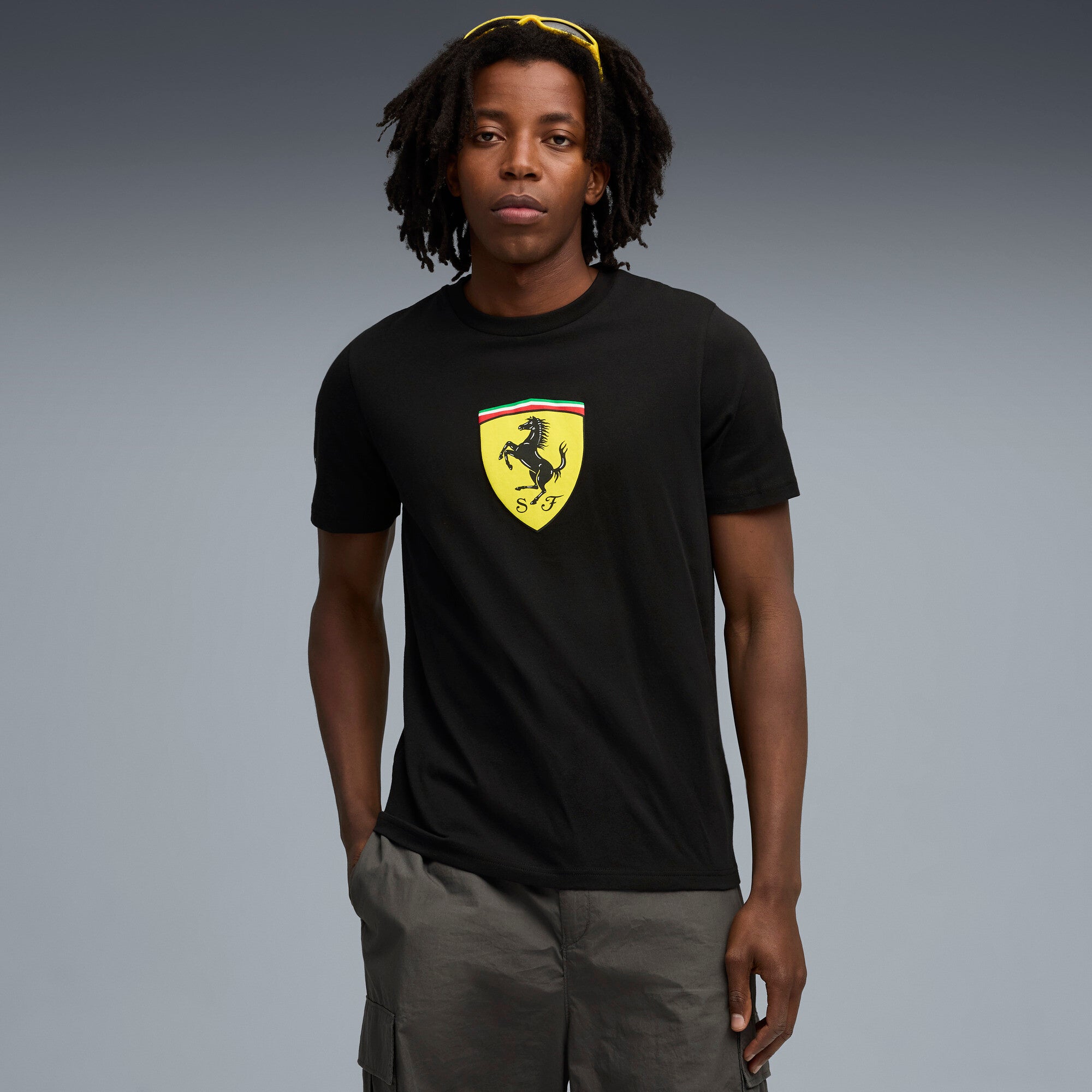 PUMA Scuderia Ferrari sportswear coloured shield tee in rosso corsa - black