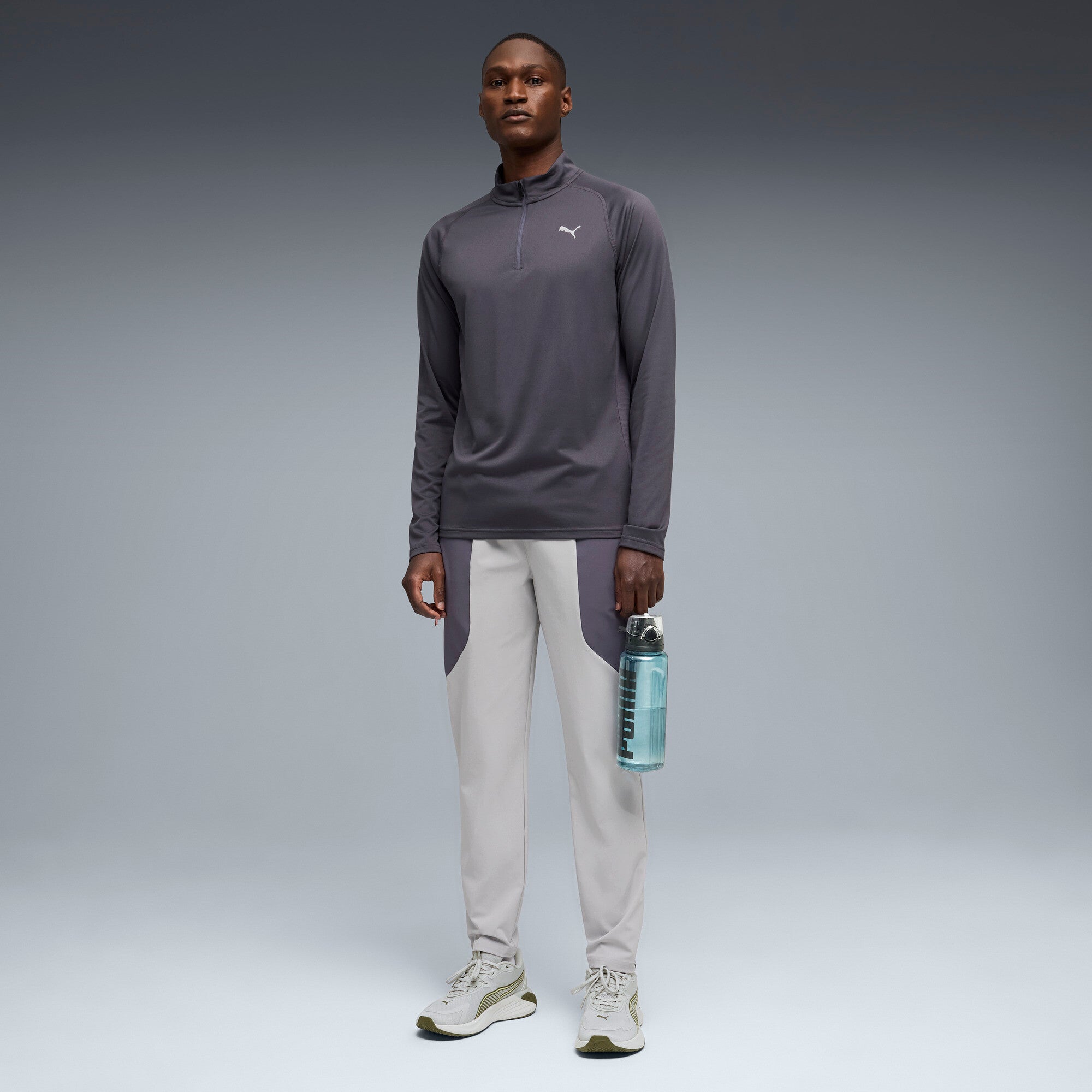 PUMA PWRTRAIN quarter-zip training tee men in galactic gray — model shot 3