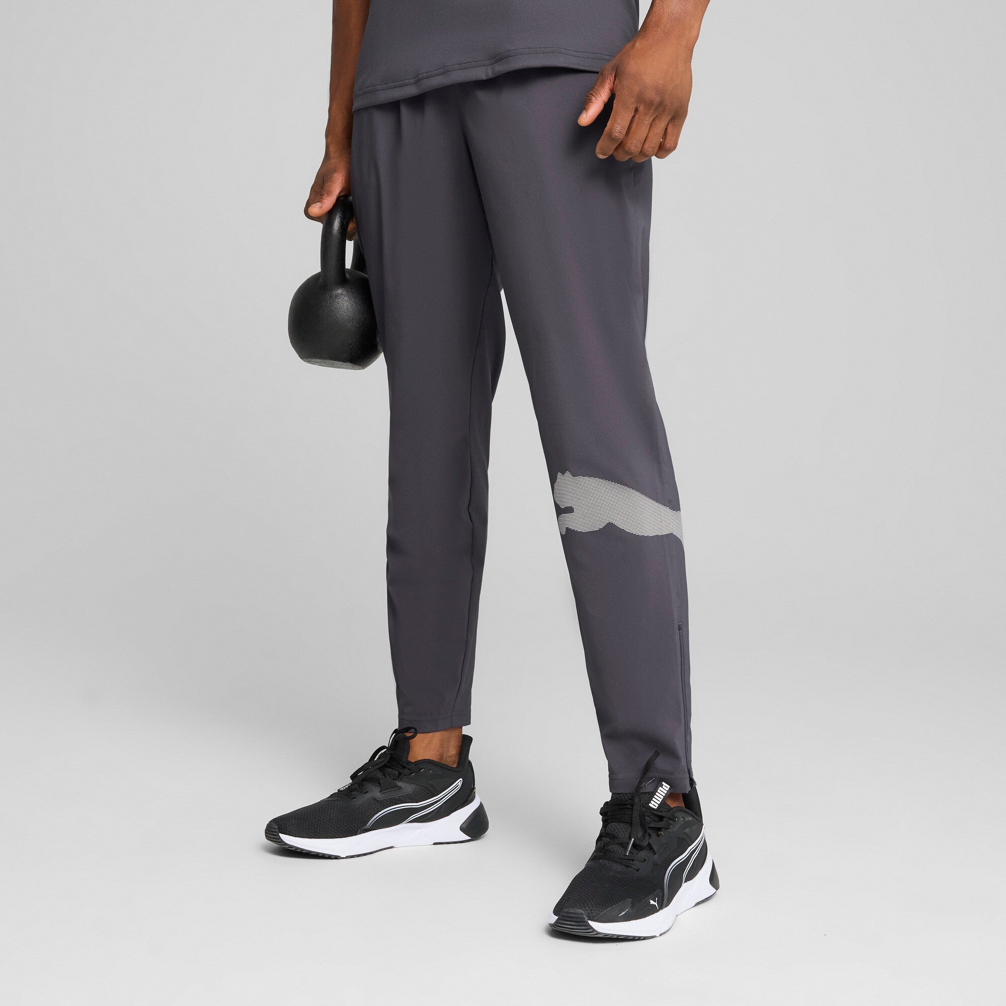 Puma train all day big logo woven pants in galactic gray - Model Shot 01