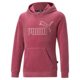 Puma essentials+ velour hoodie youth in purple - Front View