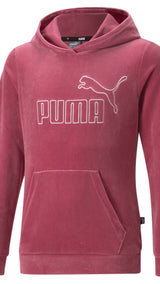 Puma essentials+ velour hoodie youth in purple - Front View
