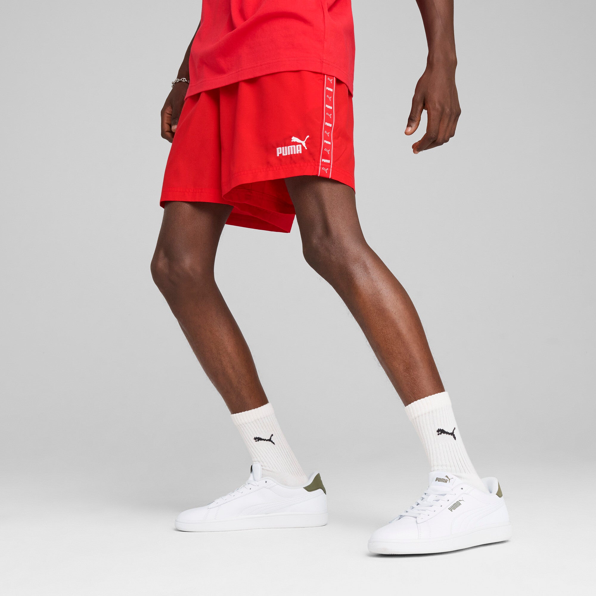 Puma essentials tape woven 5" shorts in for all time red - Model Shot 01
