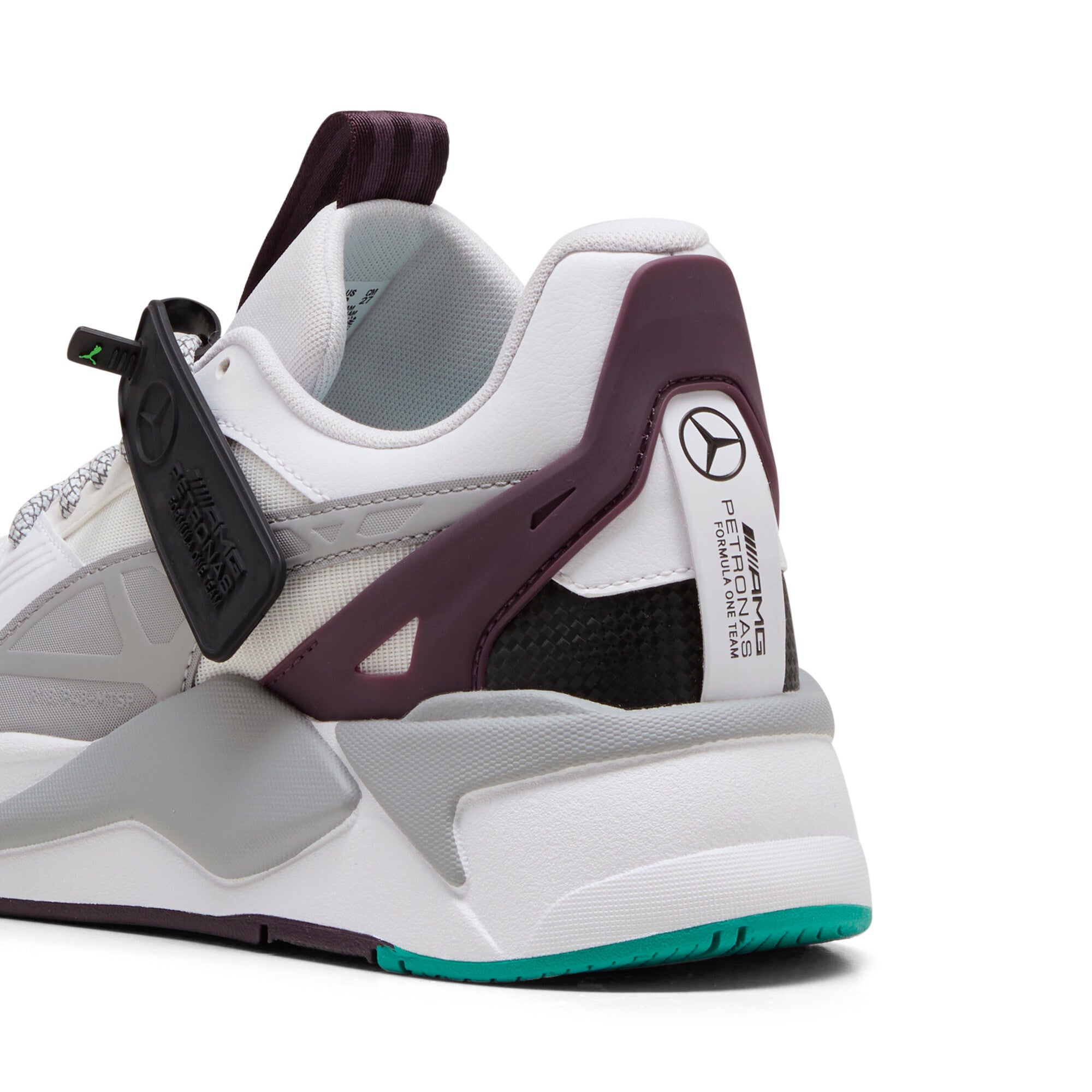 Puma Mercedes-AMG Petronas F1® RS-X textile sneakers in white and midnight plum - Back View