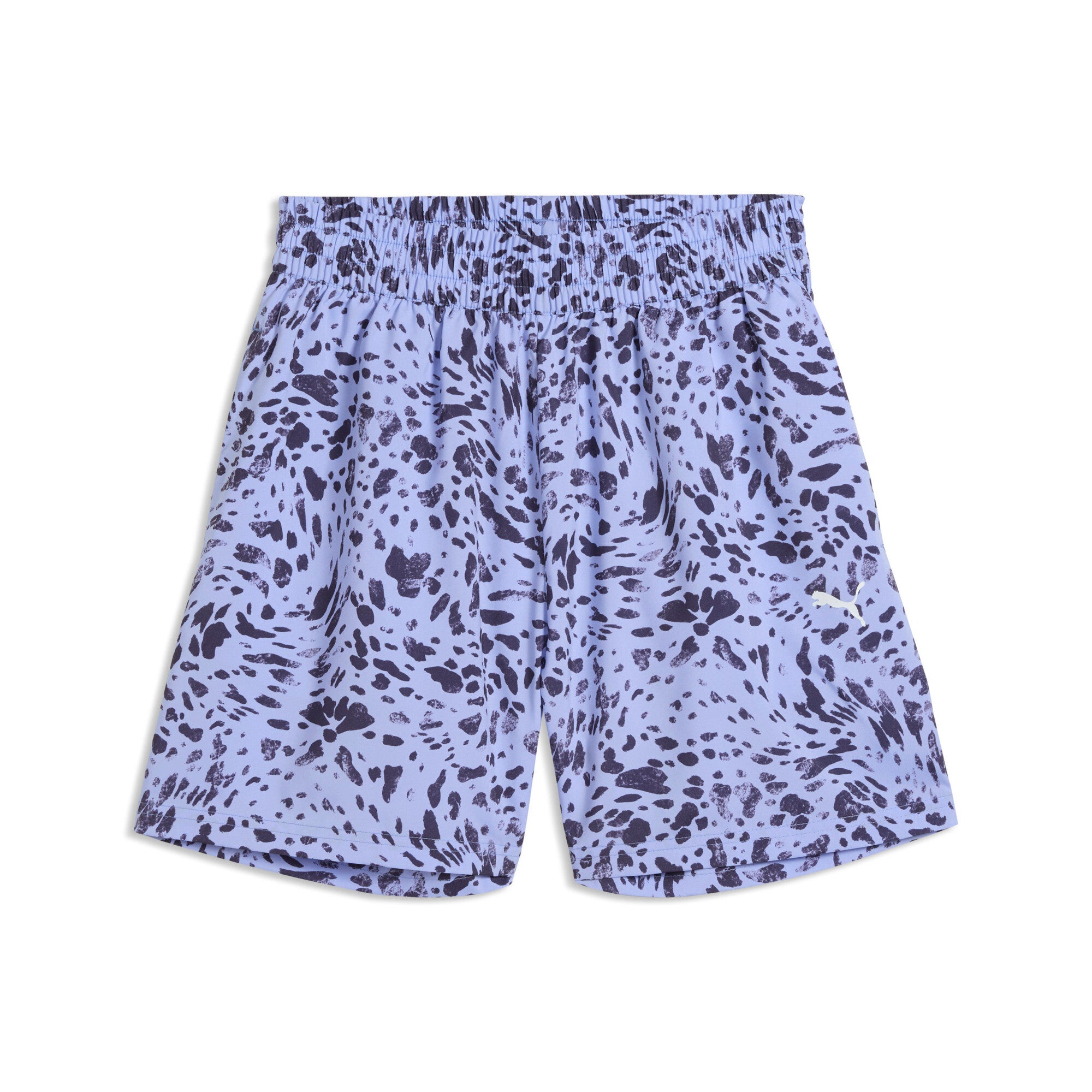 PUMA essentials graphics animal high-rise printed 4" shorts women in intense lavender — front view