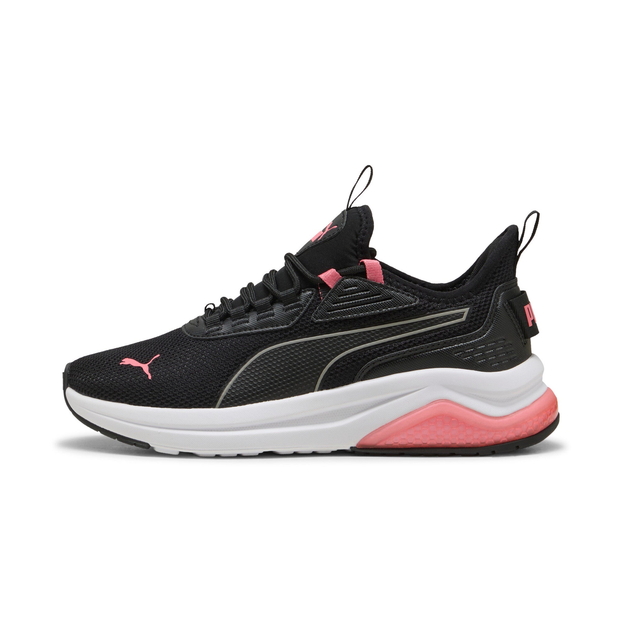Puma amplifier sneakers in black and passionfruit - Side View 01
