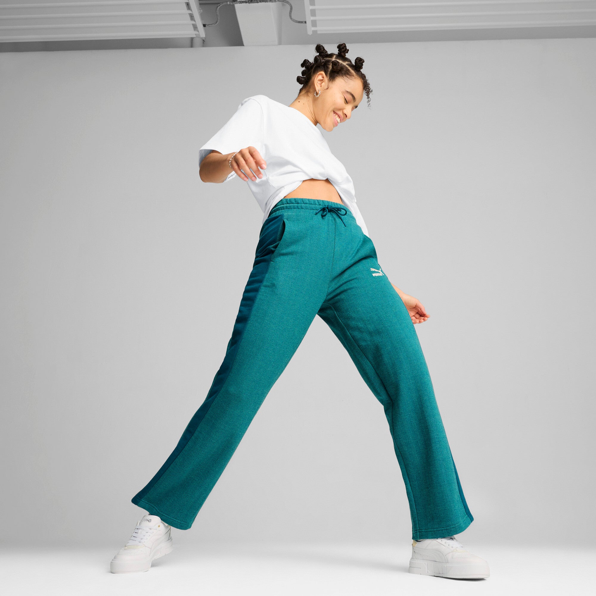 Puma cali court leather sneakers in white and creamy vanilla - Model Shot 02