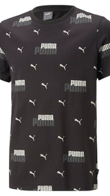Puma essentials+ logo power printed tee in black - Front View