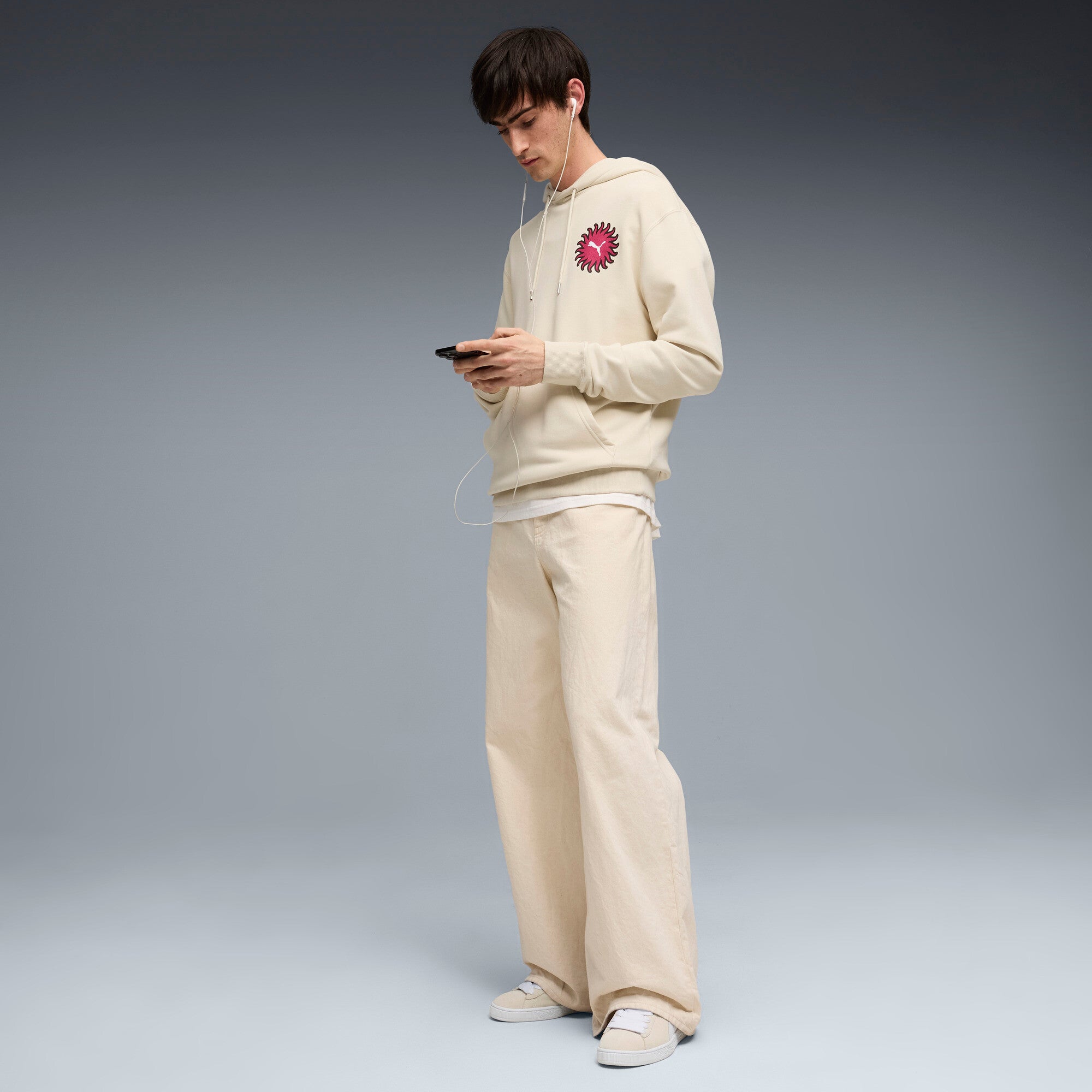 PUMA sunset drive hoodie men in alpine snow — model shot 3