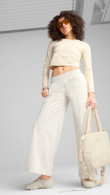 Puma wardrobe essentials low rise popper pants in white - Model Shot 03
