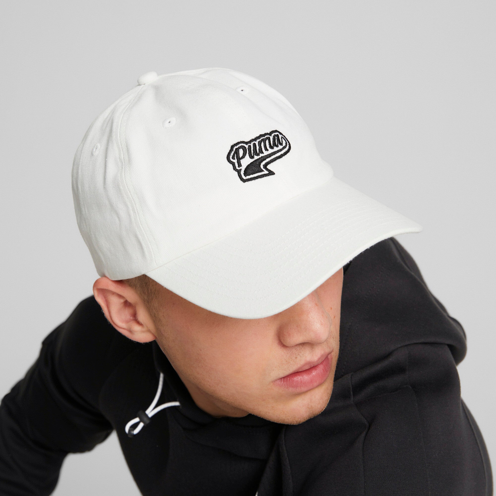 Puma script logo cap in black - Model Shot 02
