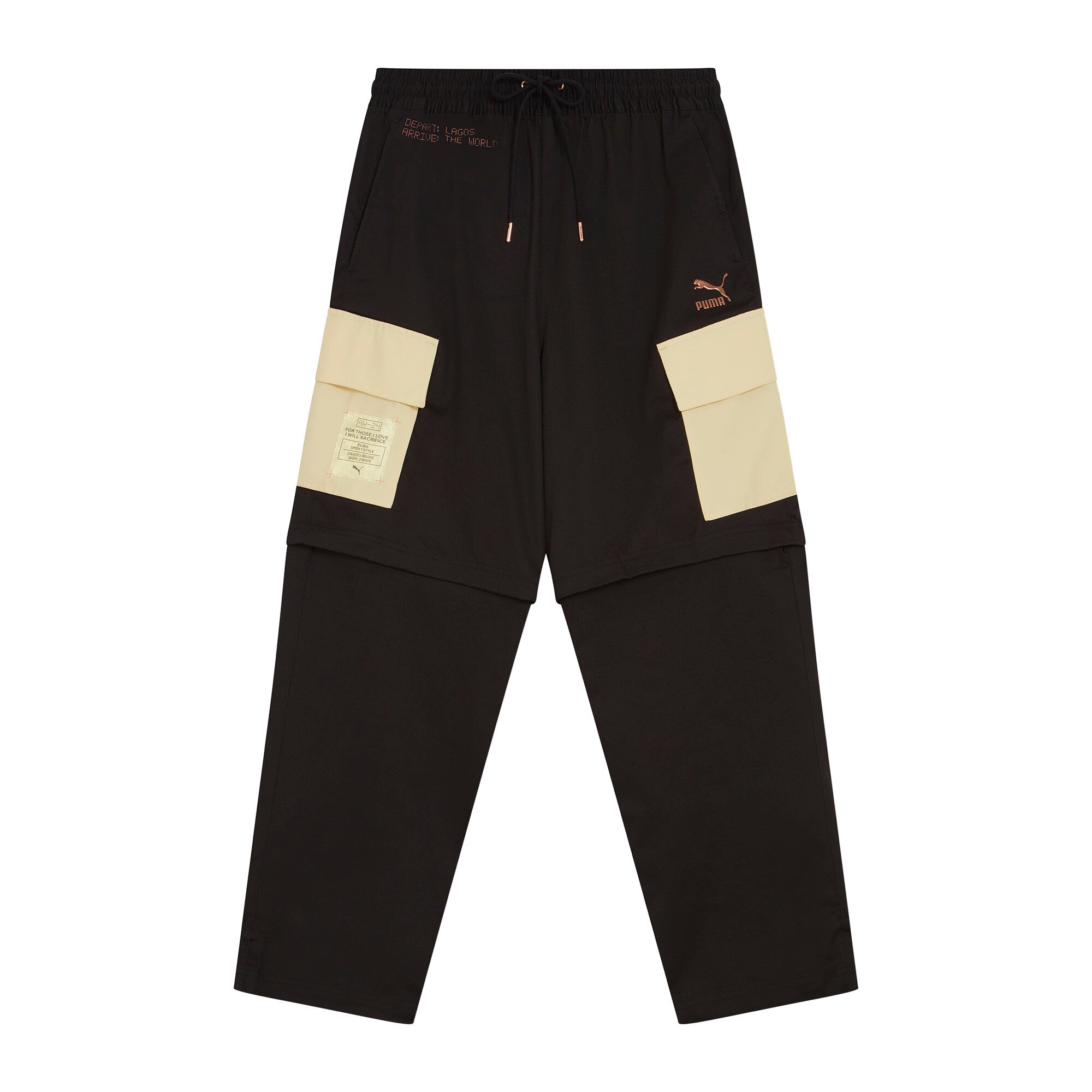 Puma X davido woven cargo pants in color PUMA Black - Front View