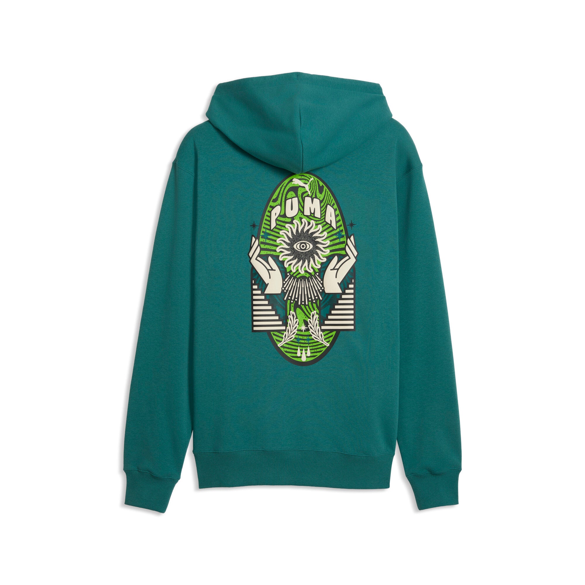 PUMA sunset drive hoodie men in emerald ice — back view