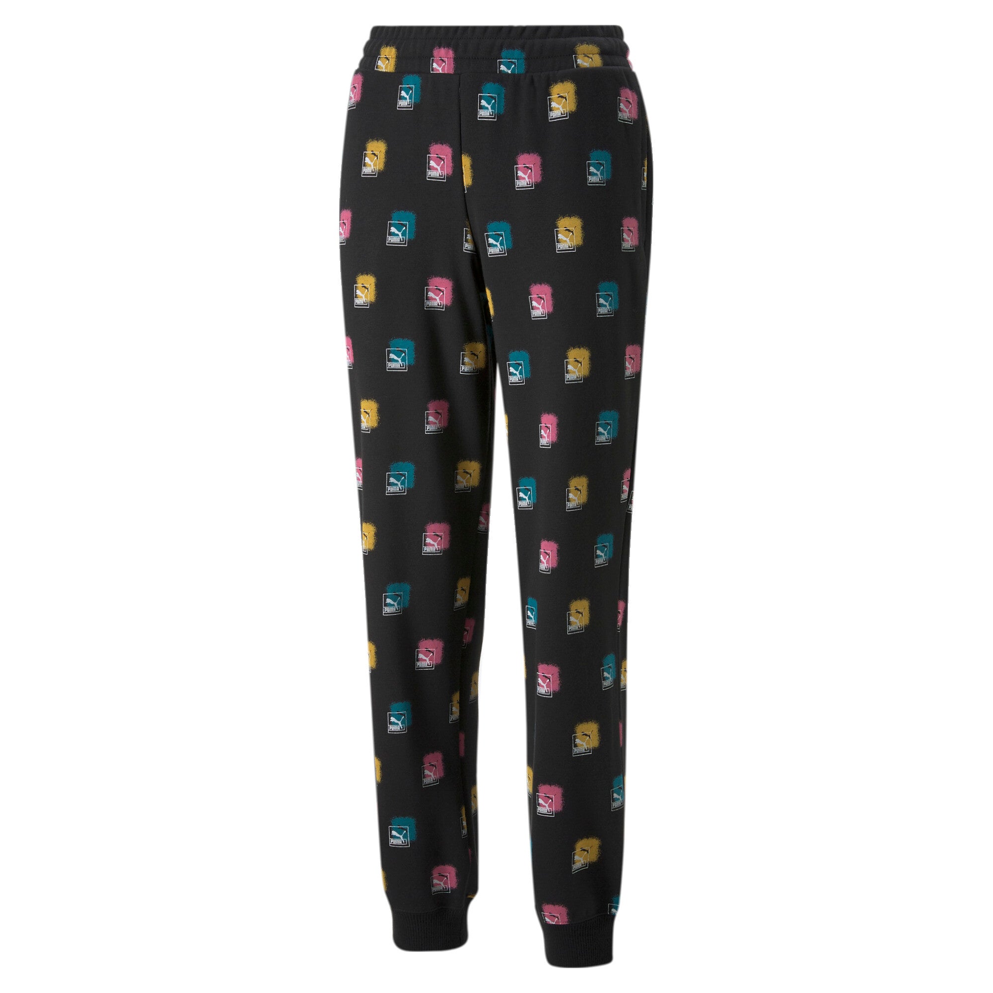 Puma brand love printed sweatpants women in black - Front View