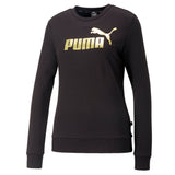 Puma essentials+ metallic logo crew neck sweatshirt women in black - Front View