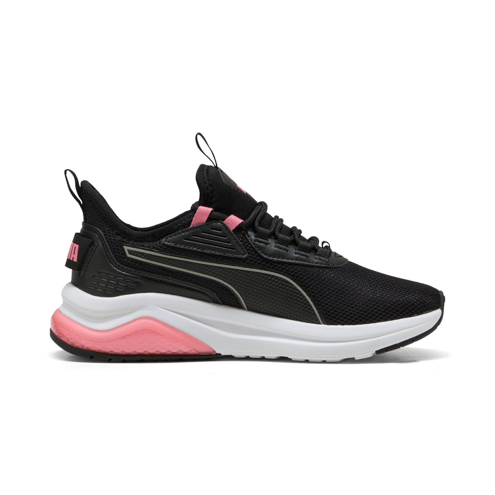 Puma amplifier sneakers in black and passionfruit - Side View 03