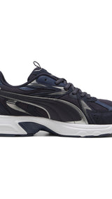 Puma milenio tech suede sneakers in new navy and aged silver - Side View 03