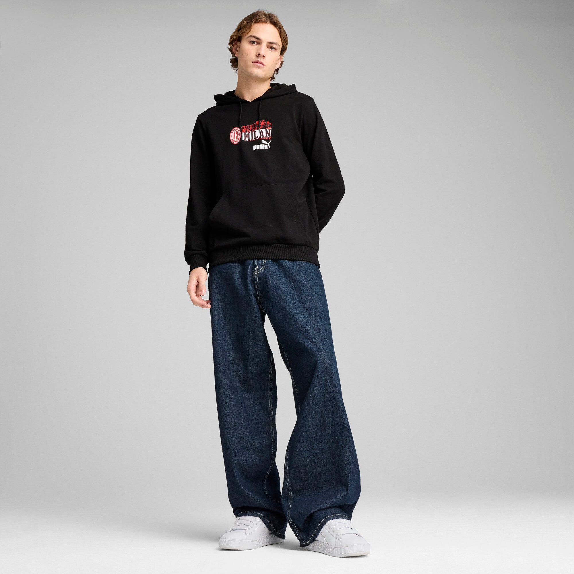 Puma AC Milan ftblNRGY hoodie in black and for all time red - Model Shot 03