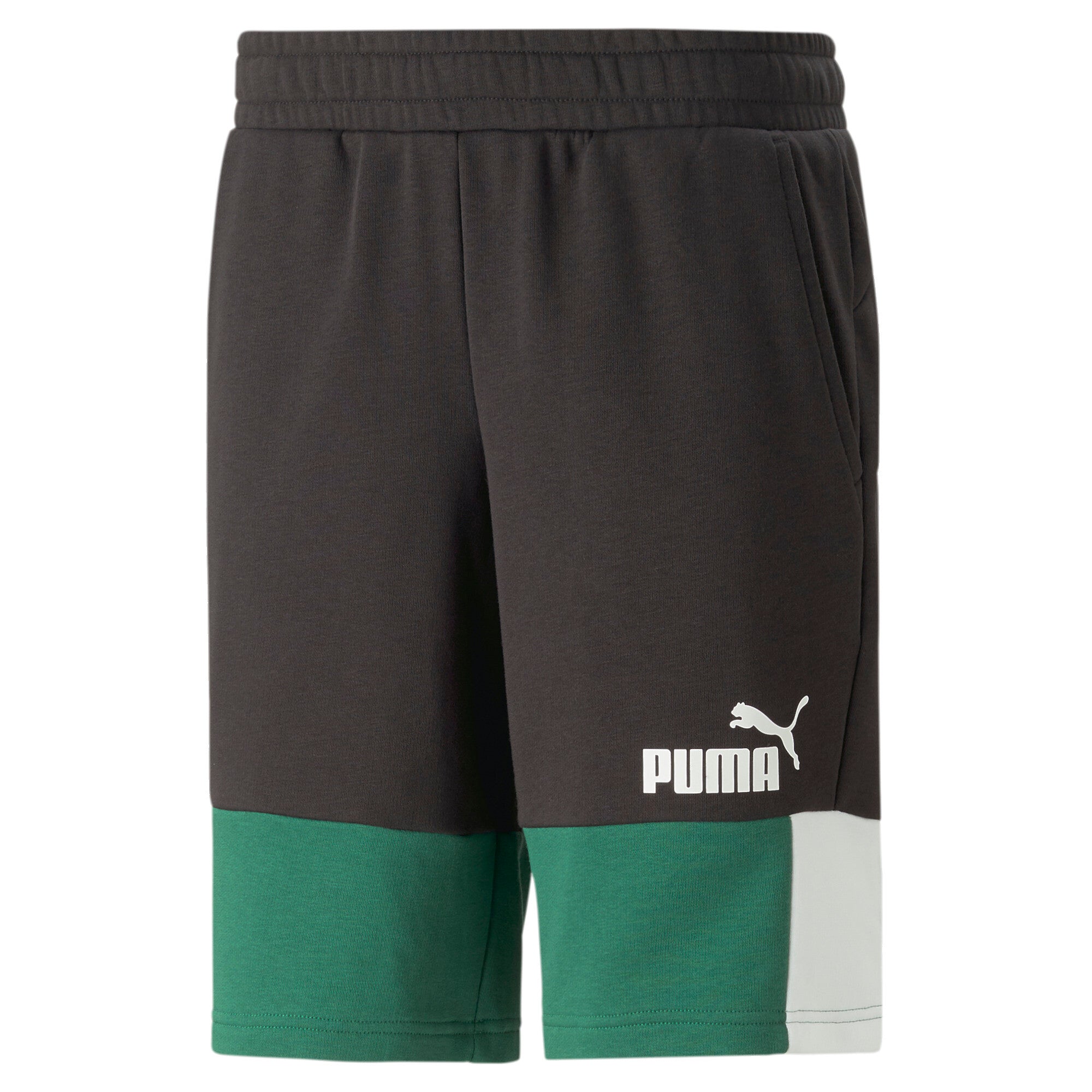 Puma ESS+ block shorts in green - Front View