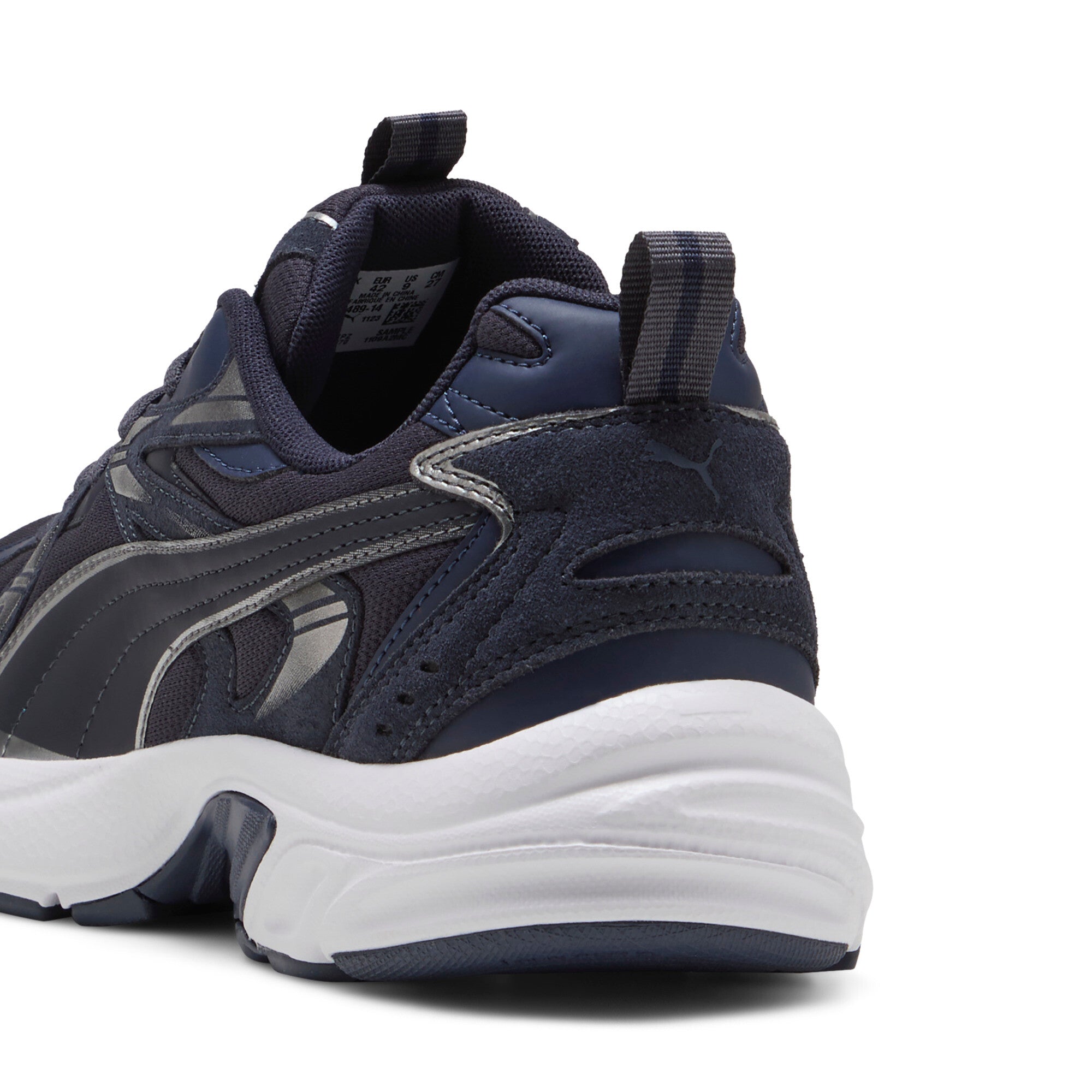 Puma milenio tech suede sneakers in new navy and aged silver - Back View