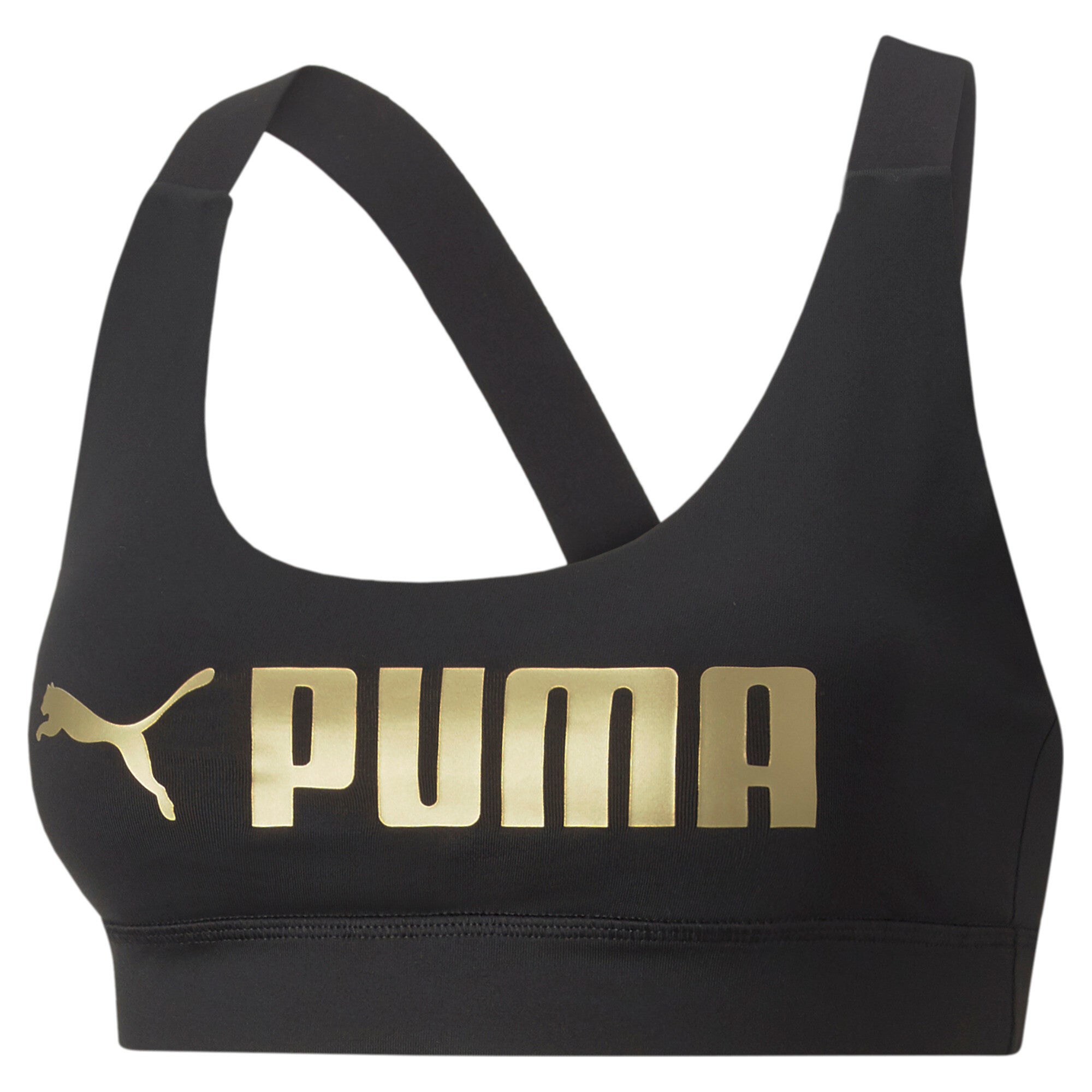 Puma training fit mid impact bra in black - Front View