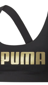 Puma training fit mid impact bra in black - Front View