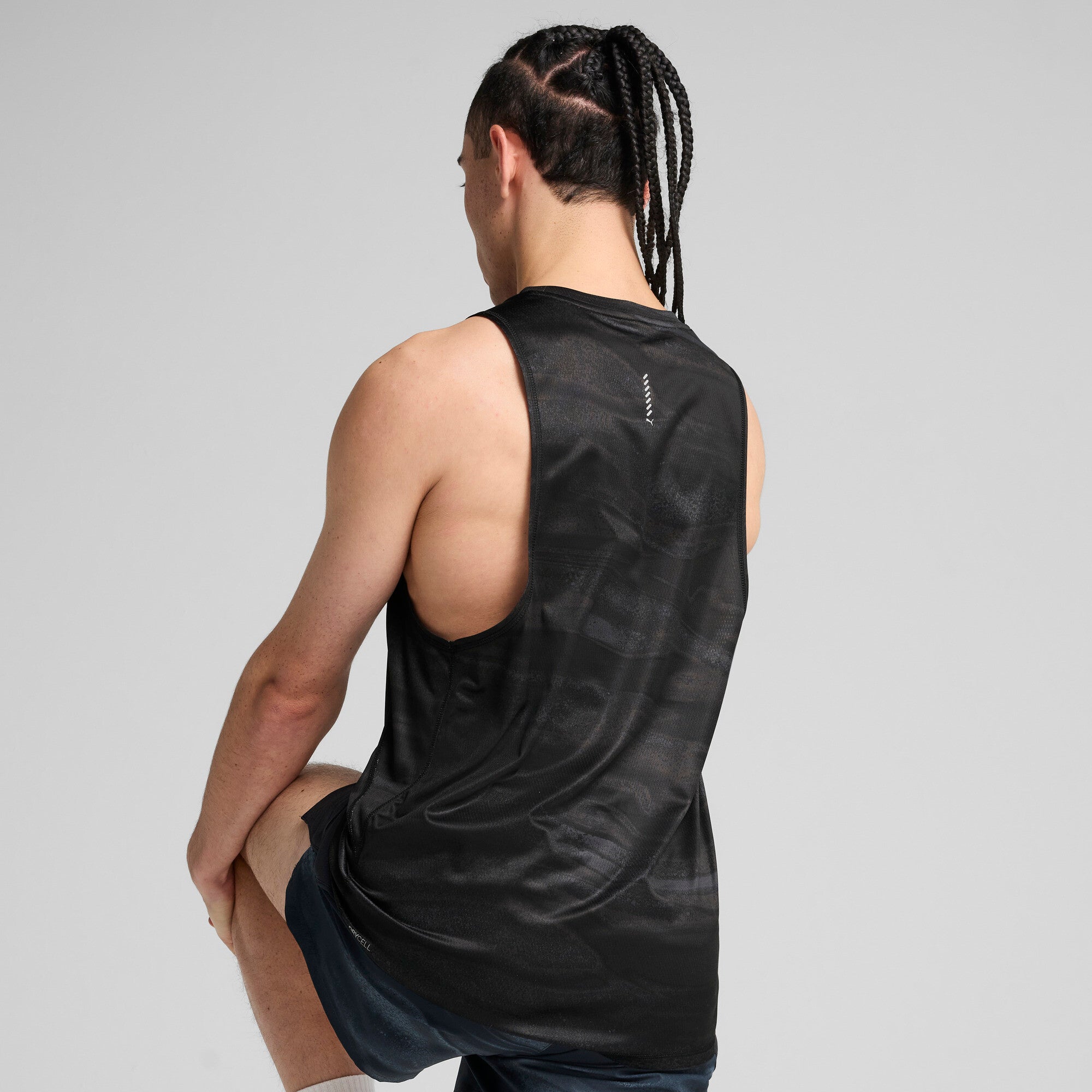 Puma running velocity all-over print polyblend tank in black - Model Shot 02