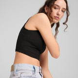 Puma wardrobe essentials ribbed crop top in black - Model Shot 02