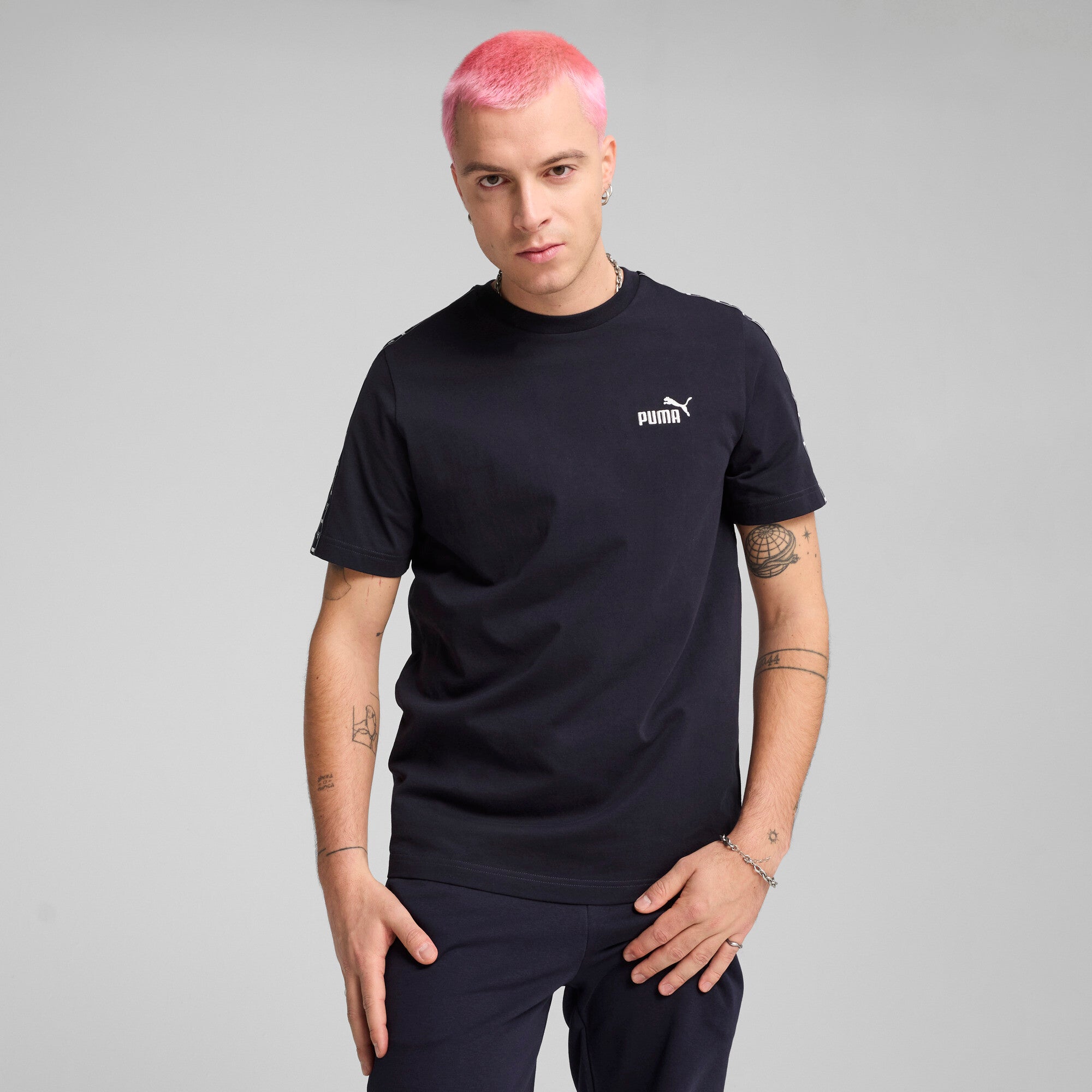 Puma essentials tape tee in new navy - Model Shot 01