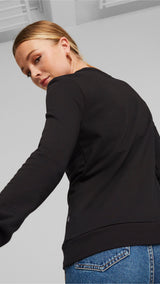 Puma essentials+ metallic logo crew neck sweatshirt women in black - Model Shot 02