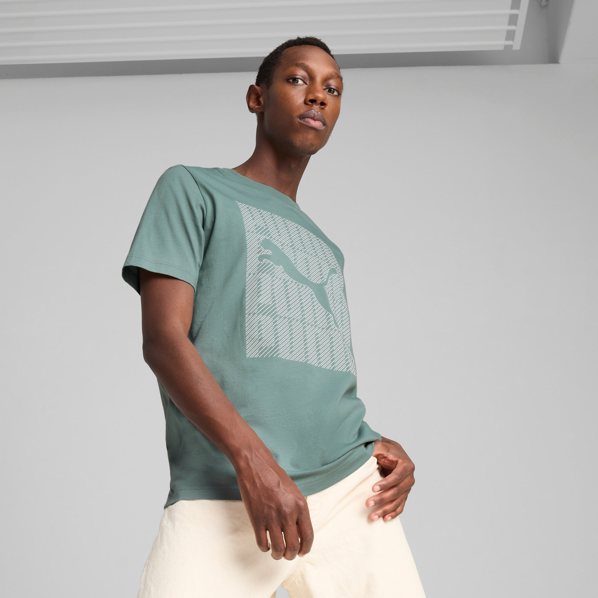 Puma graphics puma wording tee in green moon - Model Shot 01
