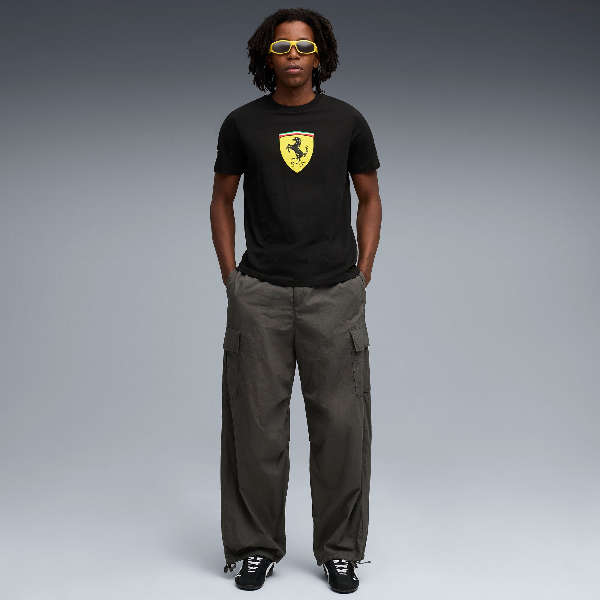PUMA Scuderia Ferrari sportswear coloured shield tee in rosso corsa - black