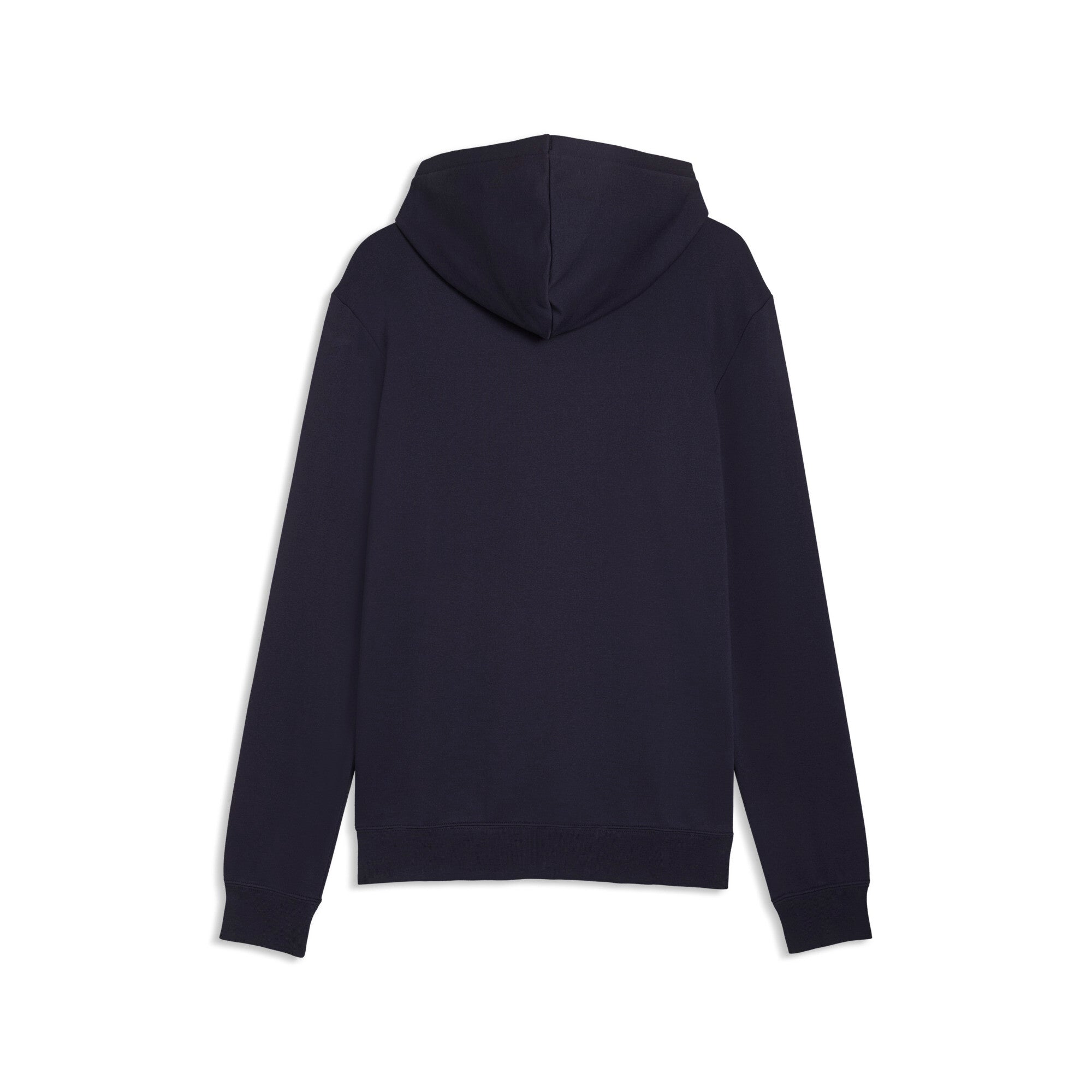 PUMA essentials logo lab hoodie men in new navy — back view