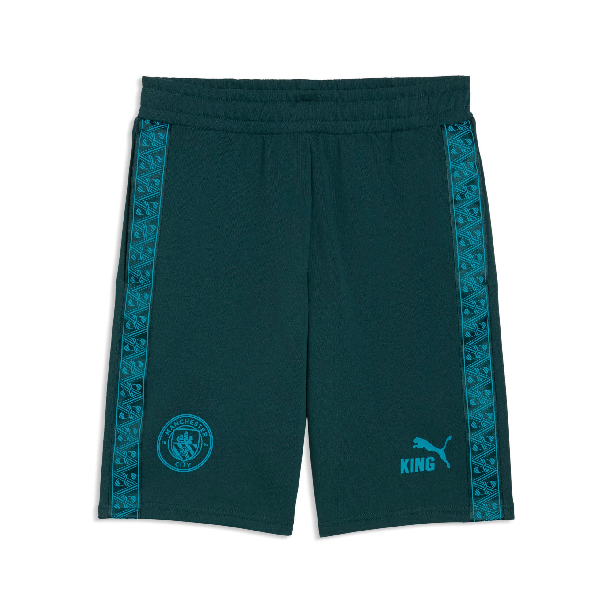PUMA manchester city KING sweat shorts men in green and blue — front view