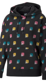 Puma brand love printed hoodie in black - Front View