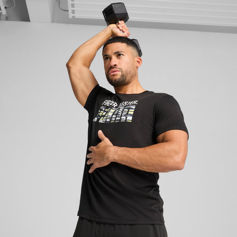 PUMA graphics train "forever. faster." tee in black