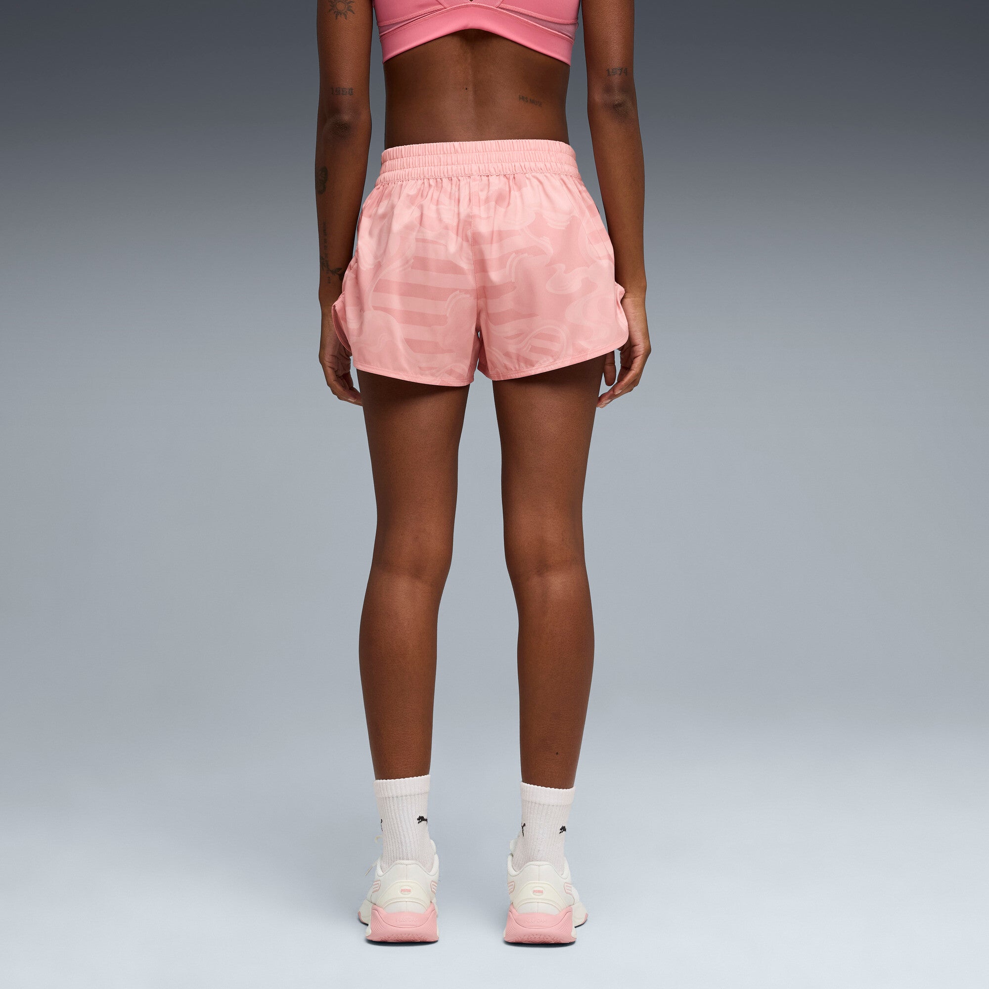 PUMA league 3" training shorts women in rosy outlook — model shot 2