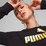 Puma essentials+ metallic logo crew neck sweatshirt women in black - Model Shot 03