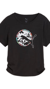 Puma tropical graphic fashion crop tee in black - Front View