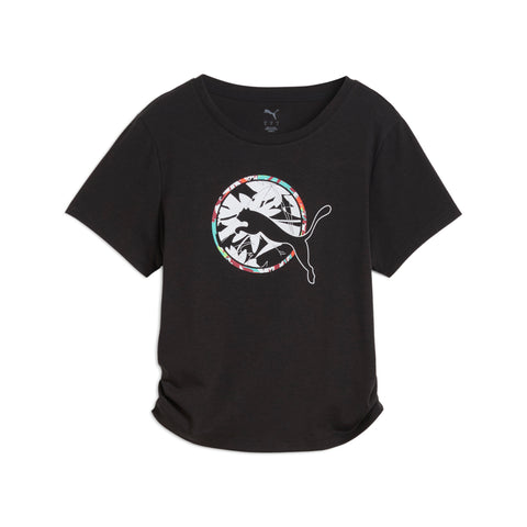 PUMA tropical graphic fashion crop tee in black