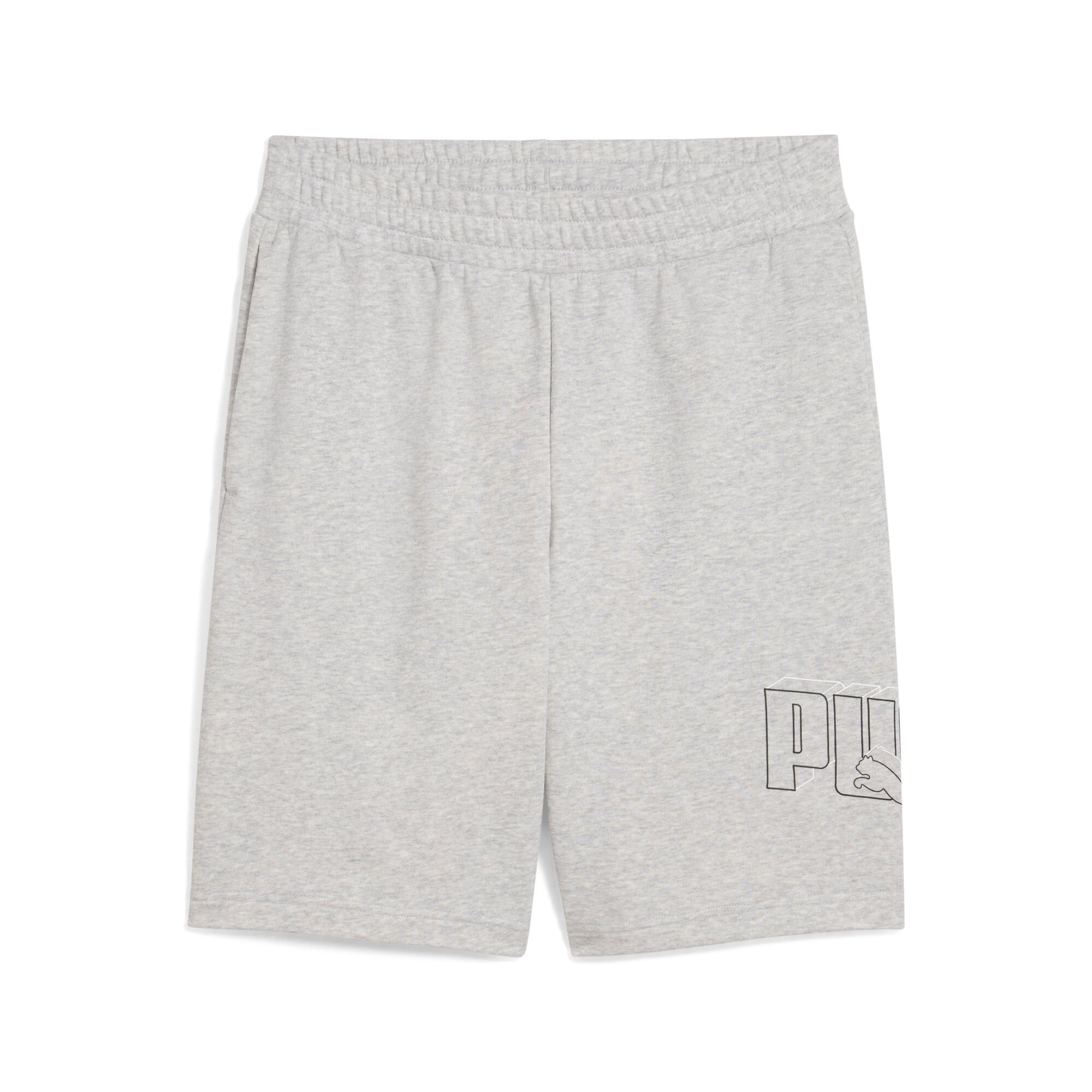 Puma essentials logo lab execution 10" shorts in light gray heather - Front View