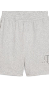 Puma essentials logo lab execution 10" shorts in light gray heather - Front View