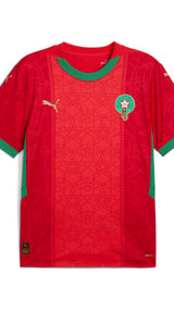 PUMA Morocco 2025 home jersey in red and archive green - Front View