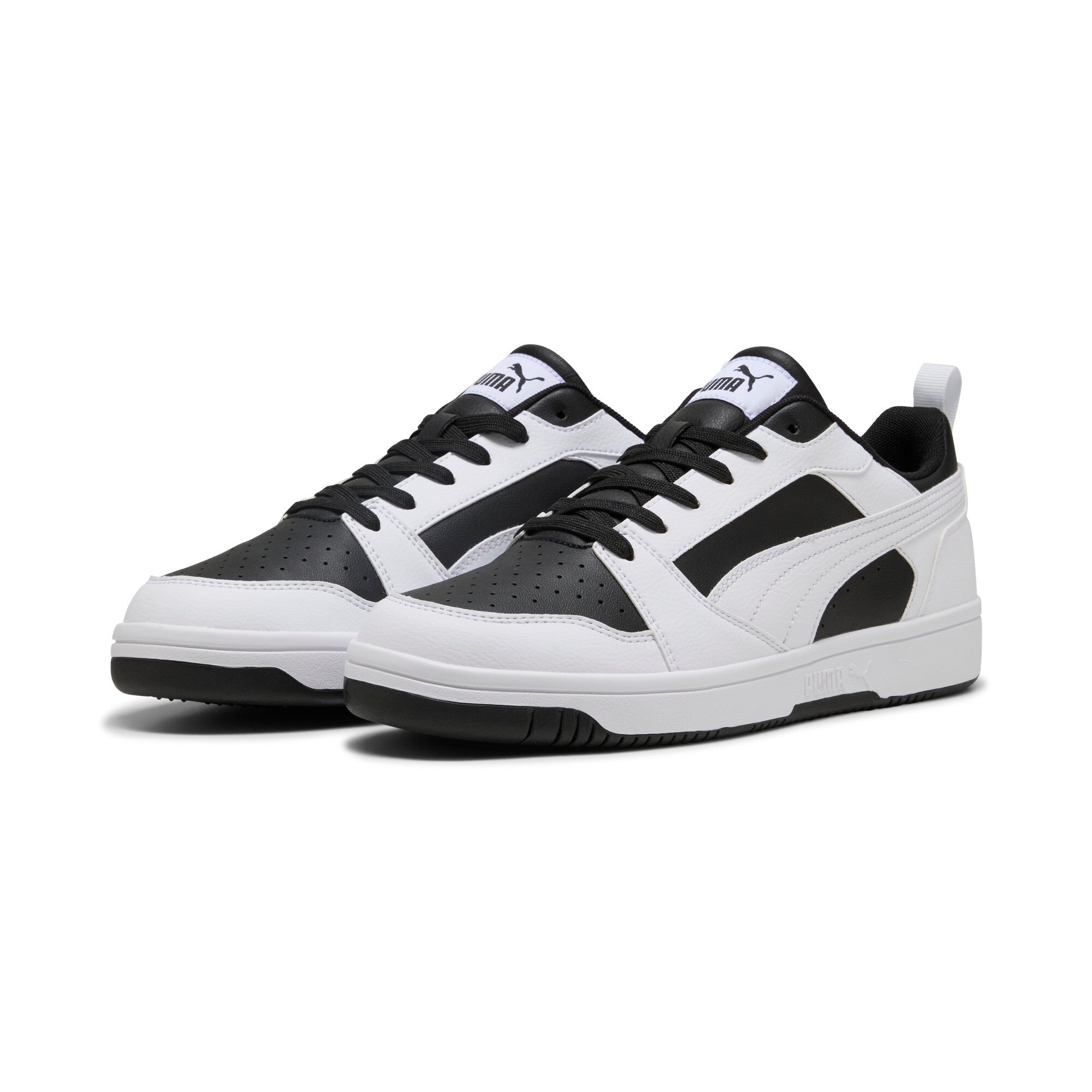Puma rebound v6 low sneakers in black and white - Front View
