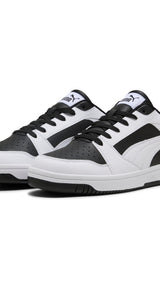 Puma rebound v6 low sneakers in black and white - Front View
