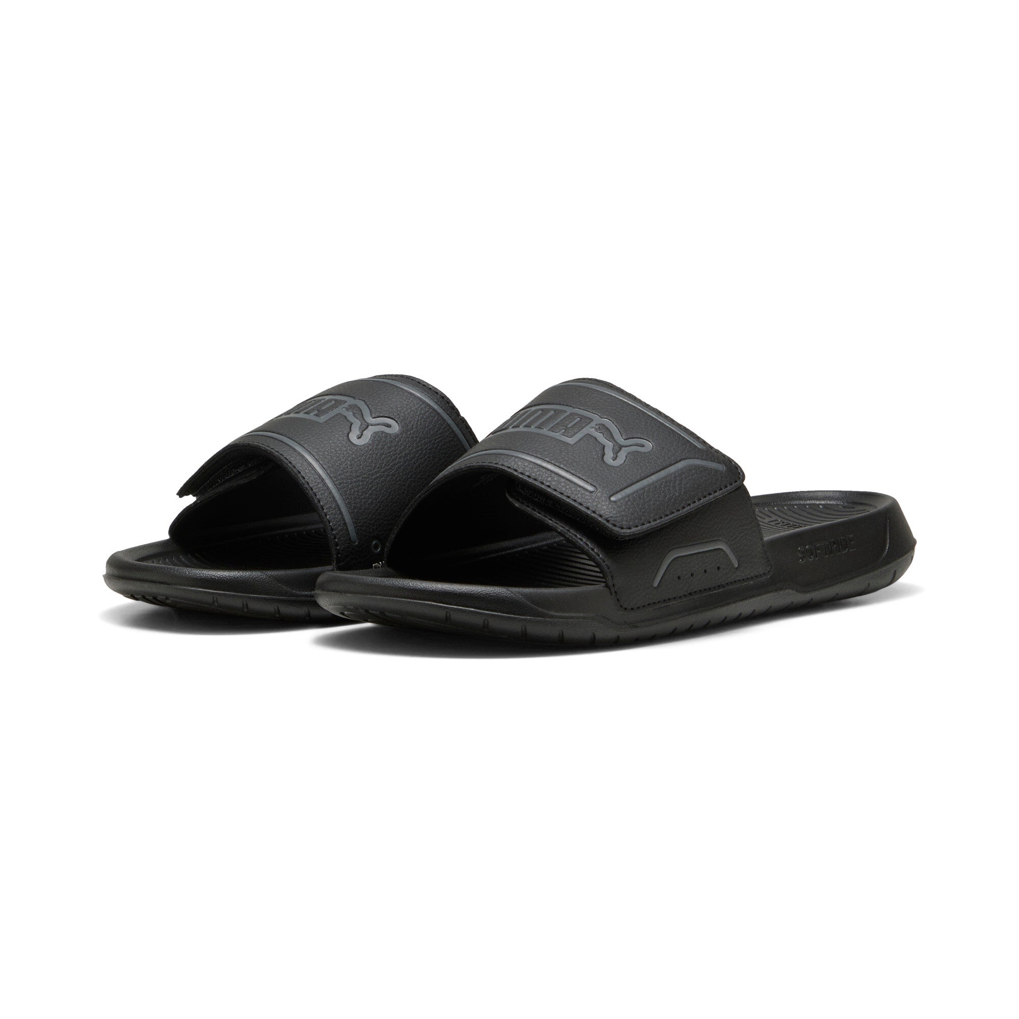 Puma royalcat comfort 2 slides in black and cool dark gray - Front View