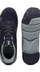Puma Flexfocus lite modern woven running shoes in navy blue and cool mid gray - Side View 02