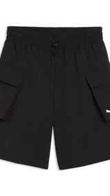 PUMA wardrobe essentials cargo shorts women in black — front view