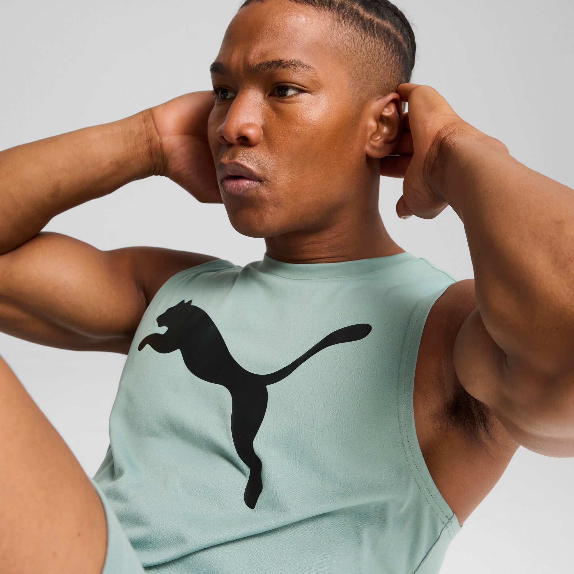 Puma tad essentials sleeveless tank in green moon - Model Shot 02