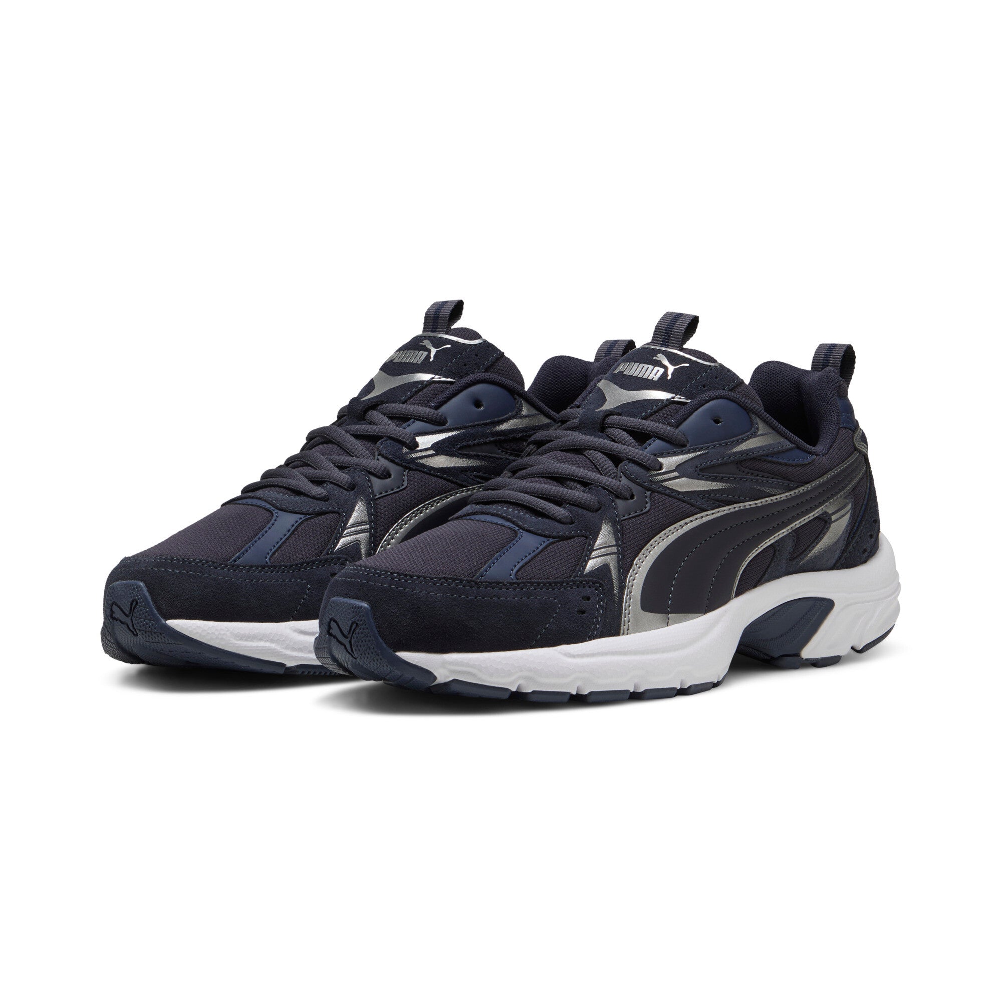Puma milenio tech suede sneakers in new navy and aged silver - Front View