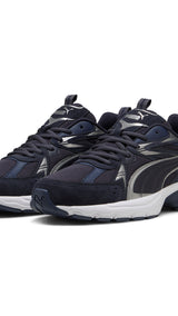 Puma milenio tech suede sneakers in new navy and aged silver - Front View